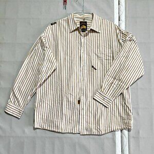 Akademiks Dress Shirt Men's XL Long Sleeve Orange White Striped 100% Cotton